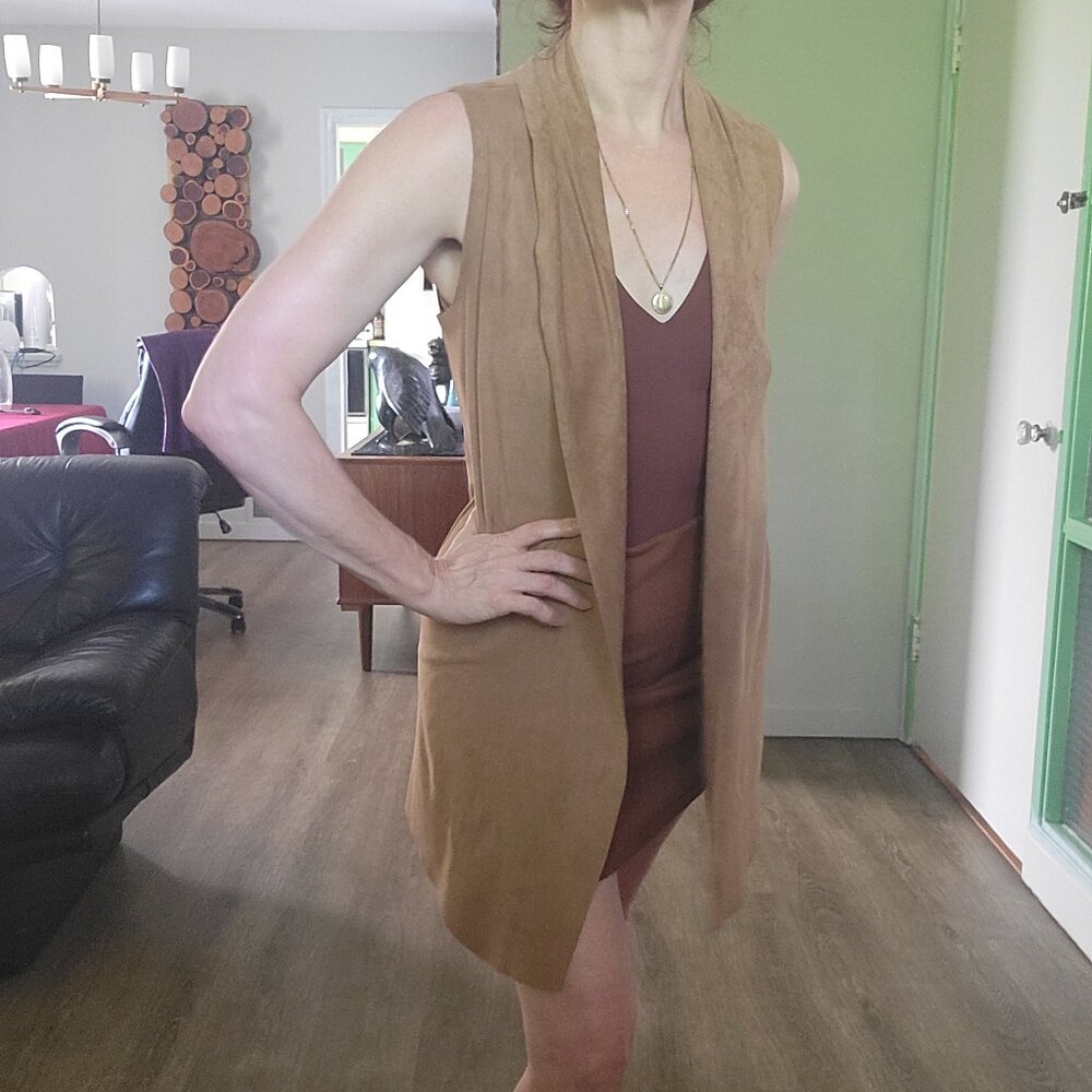 mng | Faux Suede Camel Vest | Womens Medium | Longline